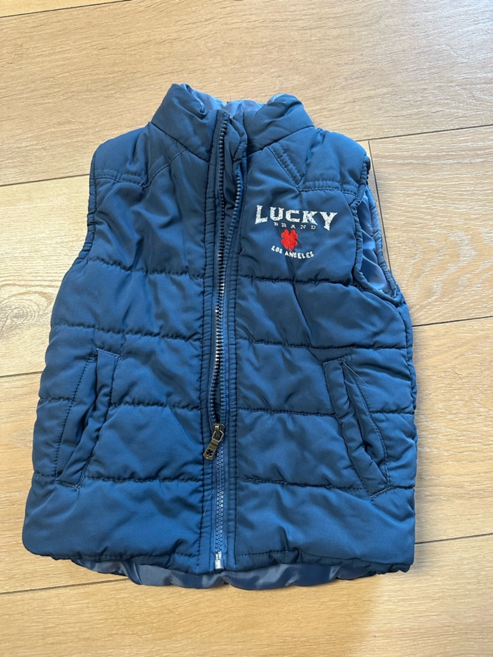 Lucky Brand Navy Puffer Vest with Red Logo 3T